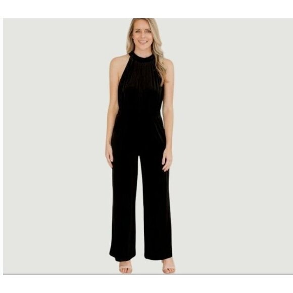a new day Pants - NEW A new Day Women's S Black Velvet Halter Wide Leg Jumpsuit High Neck h1786